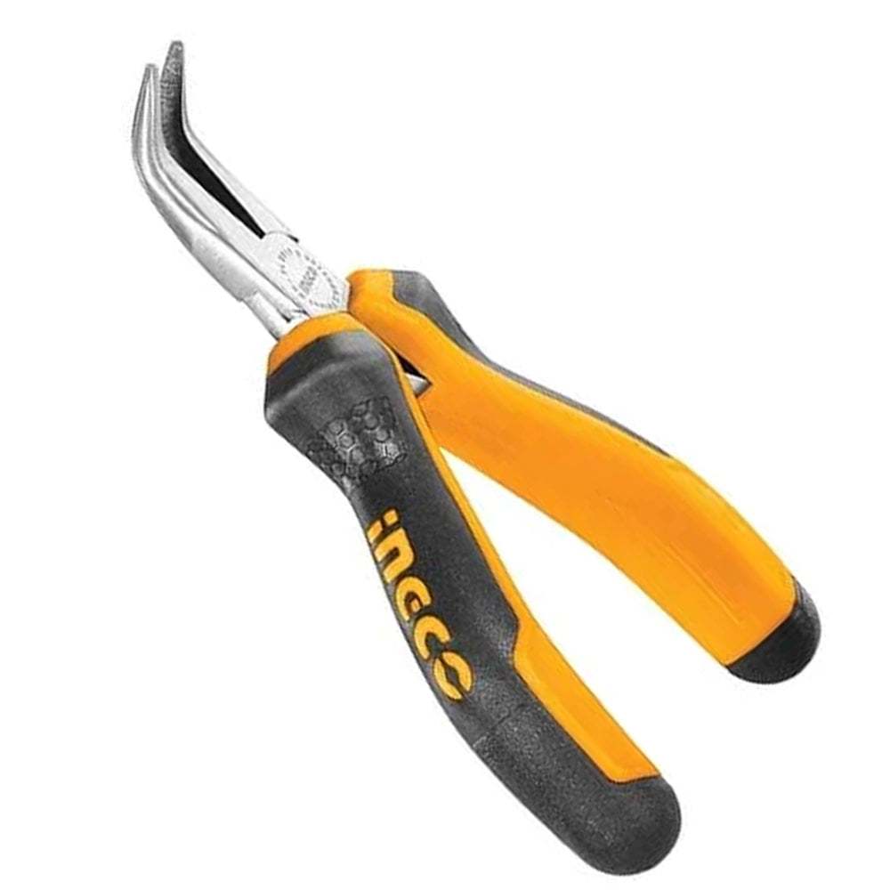 Kìm mũi cong mini 4.5 inch INGCO HMBNP08115 - Thinksafe: Đầu kềm đánh bóng, chống gỉ, tay cầm hai màu