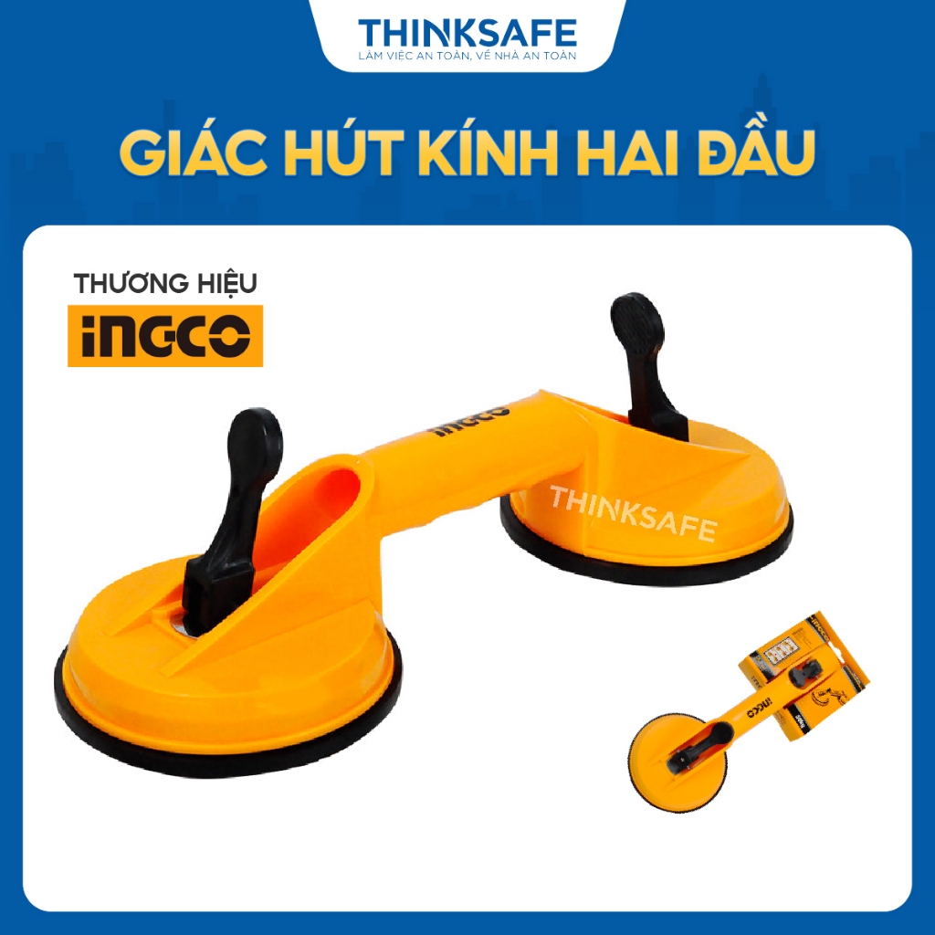 Giác hút kính hai đầu INGCO HSU025001, Tay cầm nhựa ABS, Đường kính đĩa tròn 115mm - Hút tối đa 50kg - Thinksafe