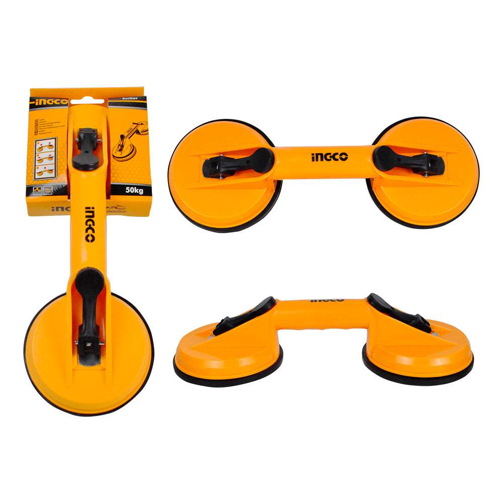Giác hút kính hai đầu INGCO HSU025001, Tay cầm nhựa ABS, Đường kính đĩa tròn 115mm - Hút tối đa 50kg - Thinksafe