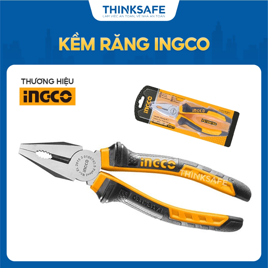 Kìm răng INGCO HCP08168 6 inch - 8 inch, láng bóng, chống gỉ, tay cầm hai màu - Thinksafe