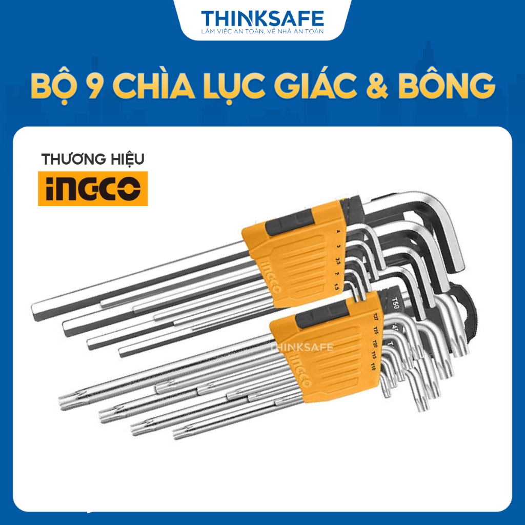 Bộ 18 chìa lục giác và bông INGCO HHKSET0181, kích thước 1.5-10mm, làm từ thép CRV - Thinksafe
