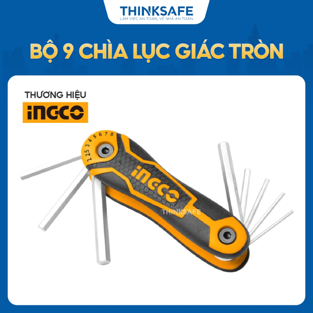 Bộ 8 chìa lục giác INGCO HHK14081, kích thước 2-8mm, Cr-V chống nhiệt, mạ chrome - Thinksafe