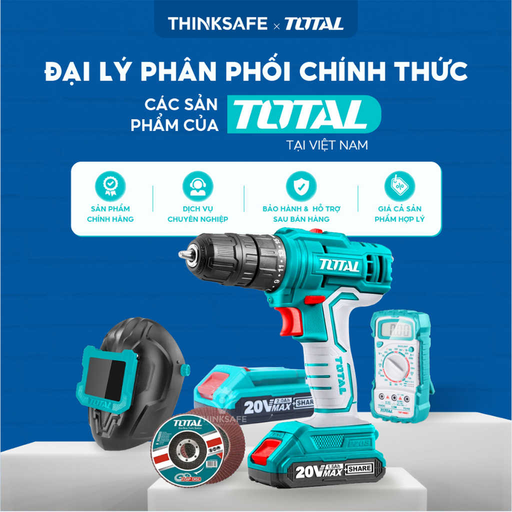 Máy mài góc pin 20V TOTAL motor không chổi than đĩa mài 125mm trục chính M14, cắt mài chà nhám - Thinksafe