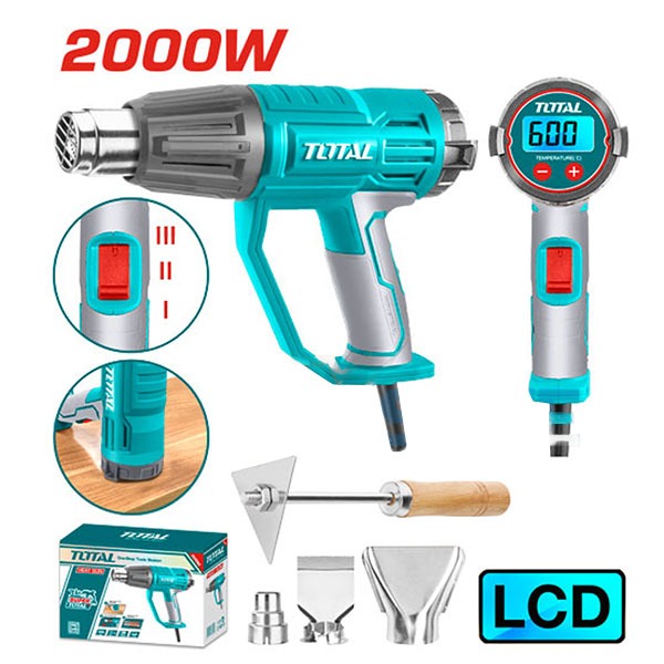 Máy khò nhiệt Total công suất 2000W nhiệt độ 550, kèm đầu thổi Máy khò màng co, khò hàn chính hãng - Thinksafe