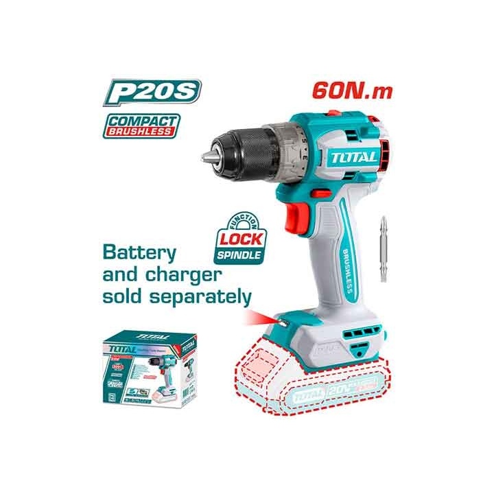 Máy khoan pin Total 20V, Mô-men xoắn 45Nm & 60Nm Khả năng khoan 0.8-13mm, Khóa trục chính máy khoan cầm tay - Thinksafe