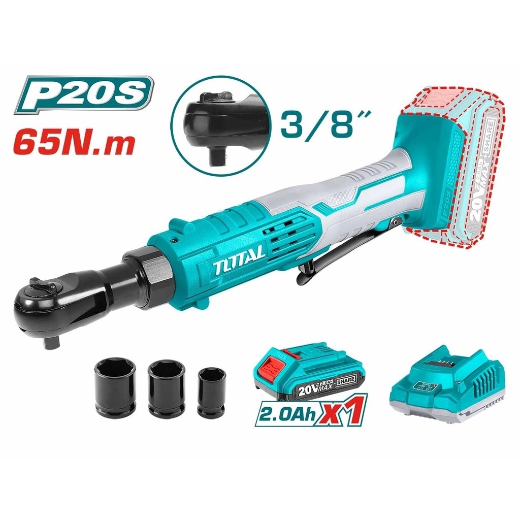 Máy siết bulong góc Pin 20V Total, Mô-men xoắn tối đa 65Nm, Đầu siết vuông 3/8 inch, phân phối chính hãng - Thinksafe