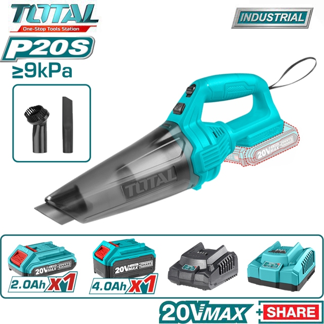 Máy hút bụi 0.5L dùng pin Lithium 20V Total, sạc USB type-C, dung tích chứa bụi 0,5L, phân phối chính hãng Thinksafe