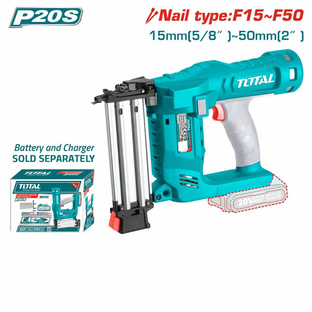 Súng bắn đinh thẳng dùng pin 20V Total, Loại đinh F15~F35 và F15~F40, Tốc độ truyền đinh 3 đinh/s - Thinksafe
