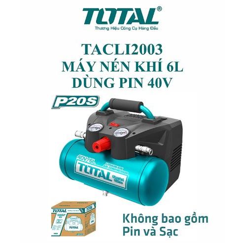 Máy nén khí 6L dùng pin 40V Total TACLI2003, áp suất tối đa 135PSI, không kèm pin và sạc - Thinksafe