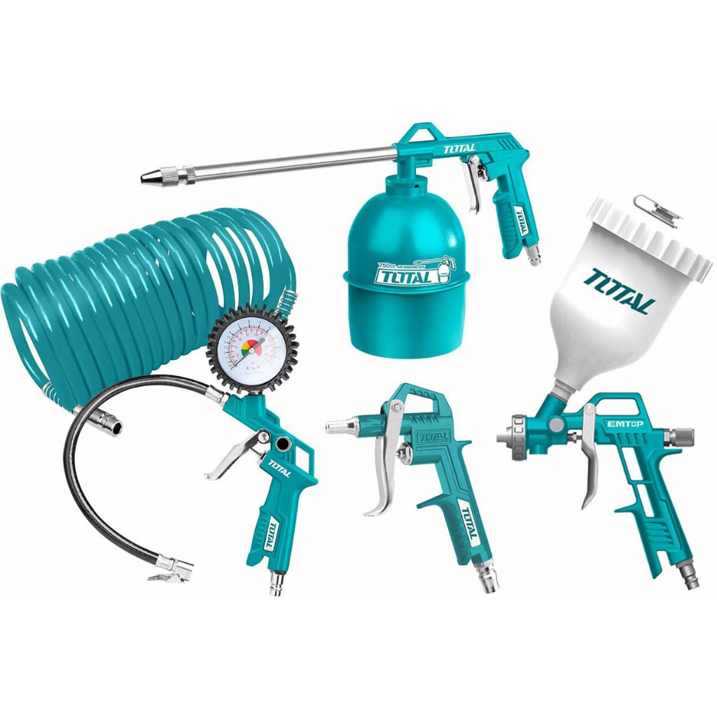 Bộ 5 công cụ dùng khí Total TATK053-3 đầu nối loại Nitto, Dụng cụ xịt hơi 5 chi tiết chính hãng - Thinksafe