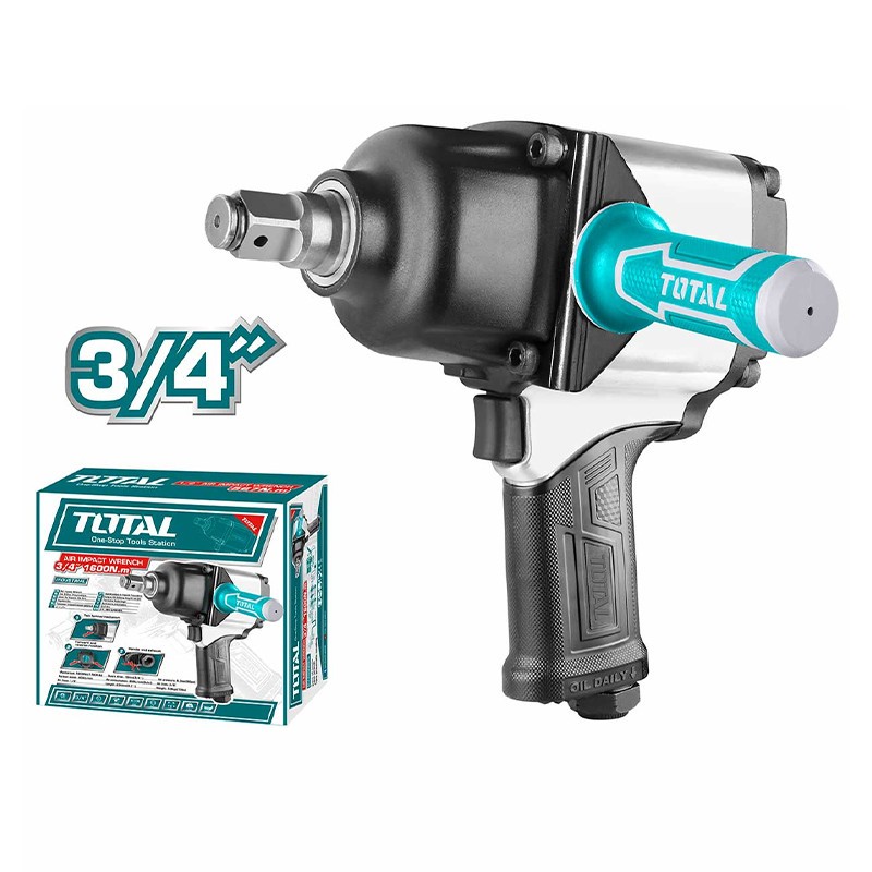 Máy bắn bulong khí nén Total, đầu vặn vuông 12.5mm - 25mm, mô men xoắn 312 - 1800Nm, Máy siết bulong hơi, cơ chế búa đôi