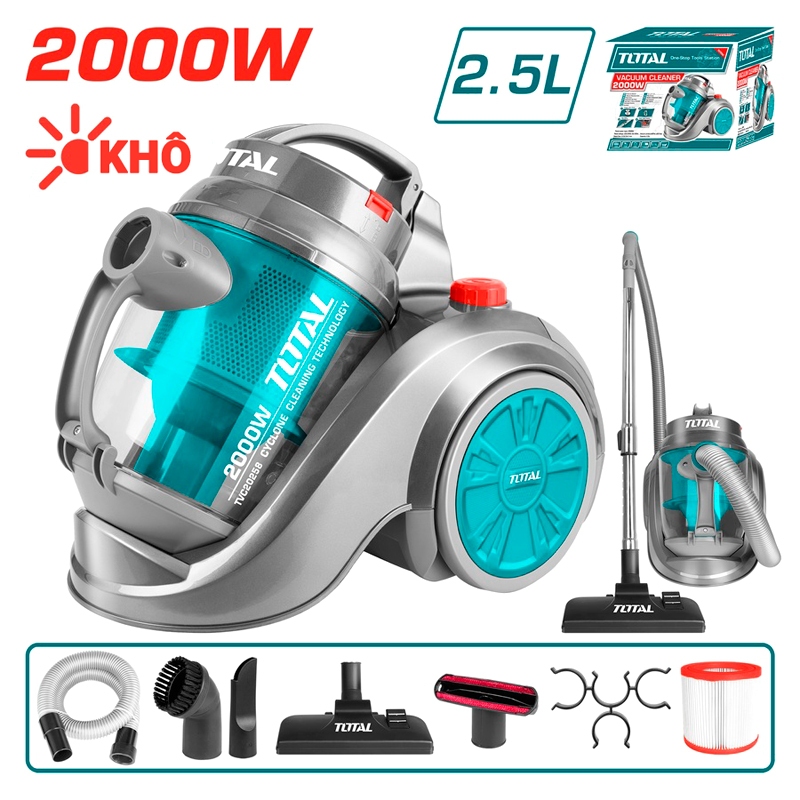 Máy hút bụi khô Total TVC20258 công suất hút 260W - 330W, Lồng khí thổi 2 - 2.3 M3/min, Máy hút bụi cầm tay - Thinksafe