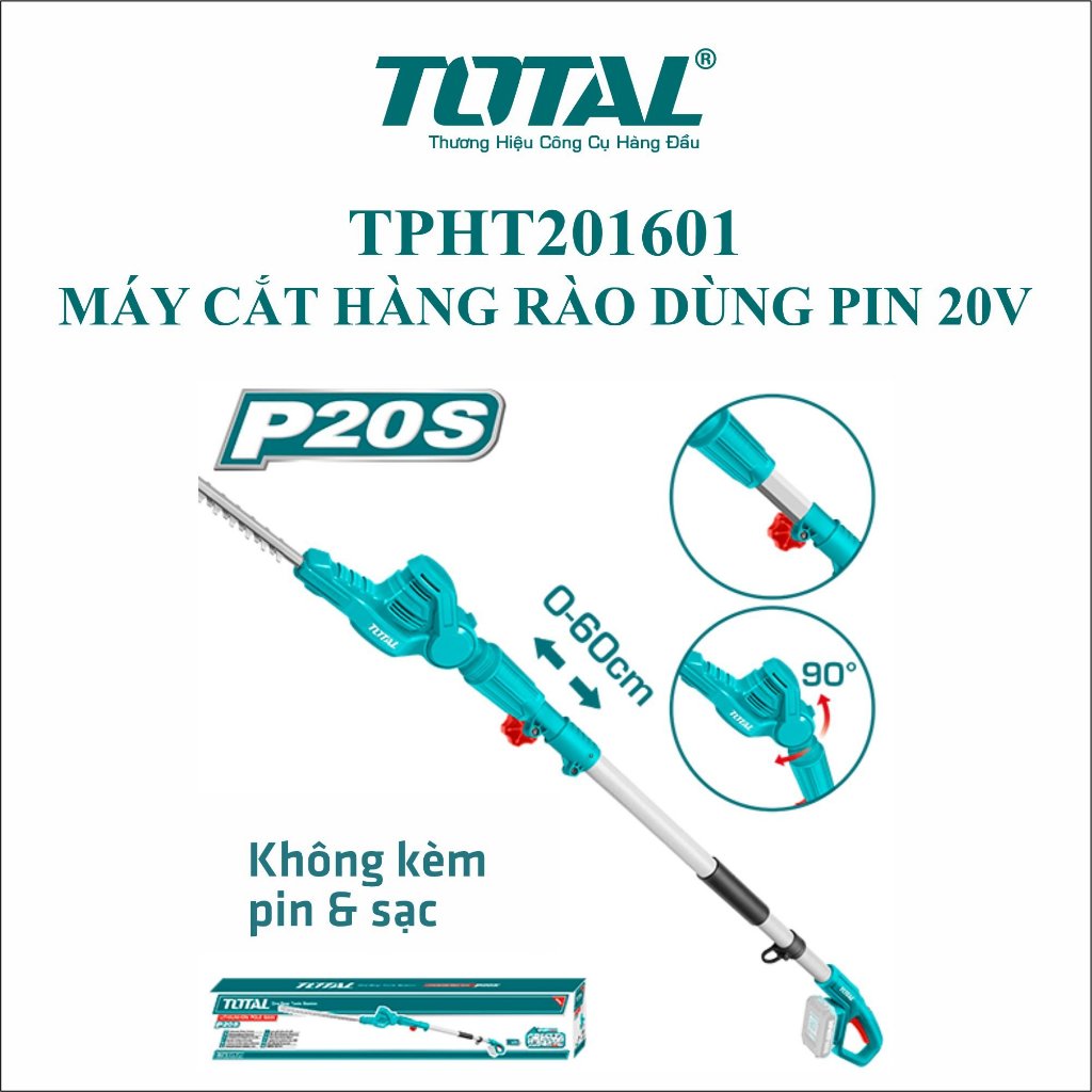 Máy cắt tỉa hàng rào trên cao pin 20V Total, lưỡi cắt dài 460mm, đường kính 18mm, máy cắt hàng rào cầm tay - Thinksafe