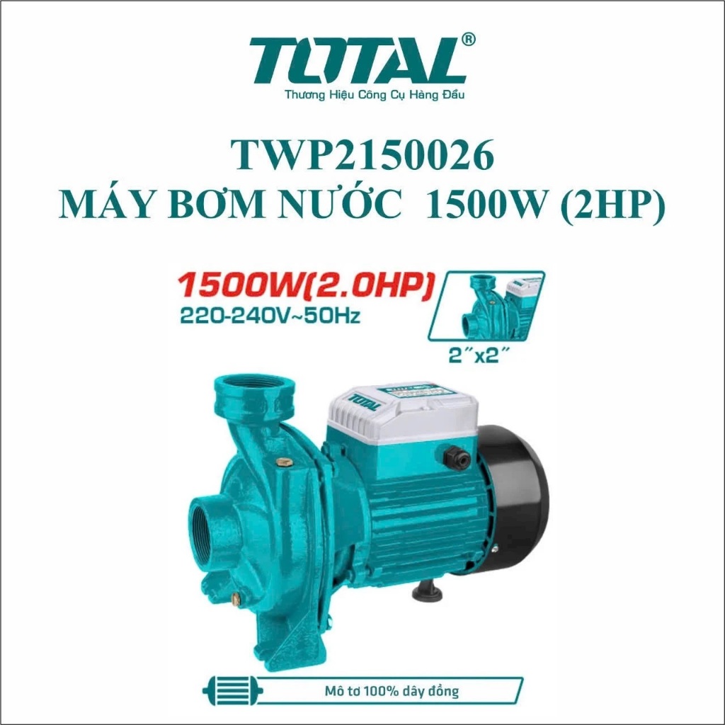 Máy bơm nước nổi Total, công suất 1500W - 3000W, đầu bơm tối đa 18m, lực hút tối đa 8m - 9m, chính hãng - Thinksafe