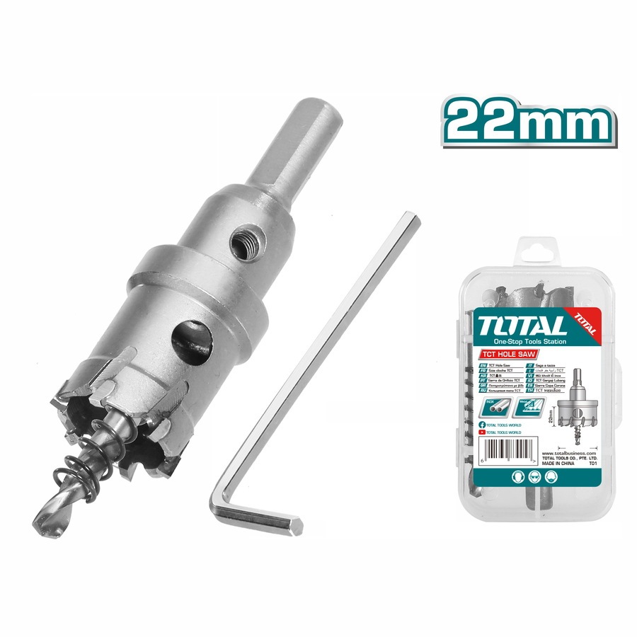 Mũi khoét lỗ kim loại Total kích thước 20mm - 35mm, khả năng cắt 26mm, mũi khoan kim loại chính hãng - Thinksafe