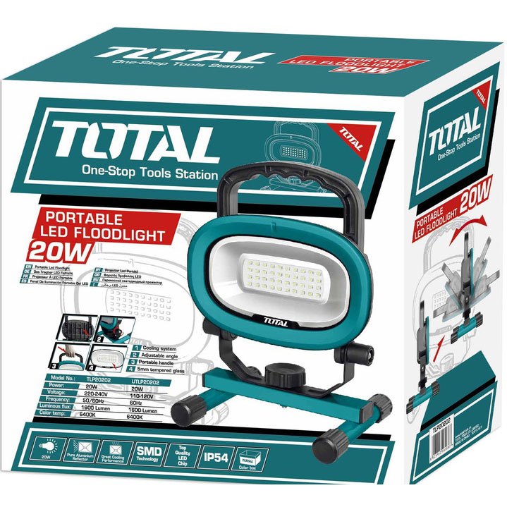 Đèn Led Xách Tay TOTAL TLP20202-TLP20301C, công suất 20W, thời gian sáng 2.5h, IP44, IP54, đèn chính hãng - Thinksafe