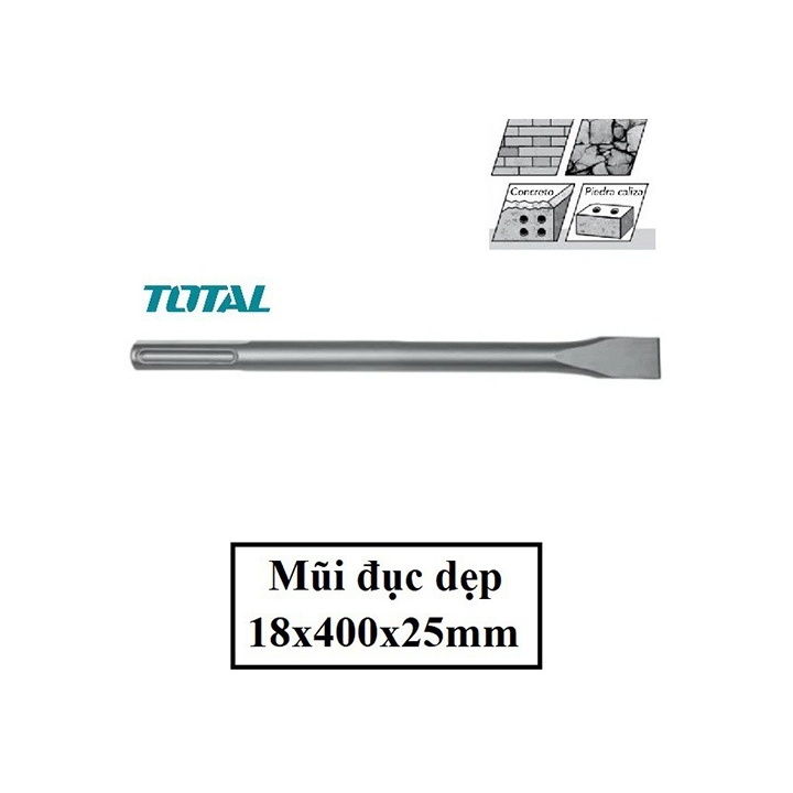 Mũi đục đuôi gài Total, mũi đục dẹp và mũi đục nhọn chuyên dùng để đục, khoét bề mặt cứng như tường, bê tông- Thinnksafe