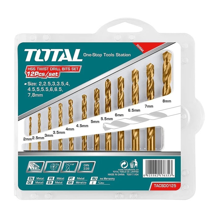 Bộ mũi khoan kim loại đuôi trơn Total, bộ 6 - 12 mũi khoan, đầy đủ các kích thước từ 2mm - 10mm, chính hãng - Thinksafe