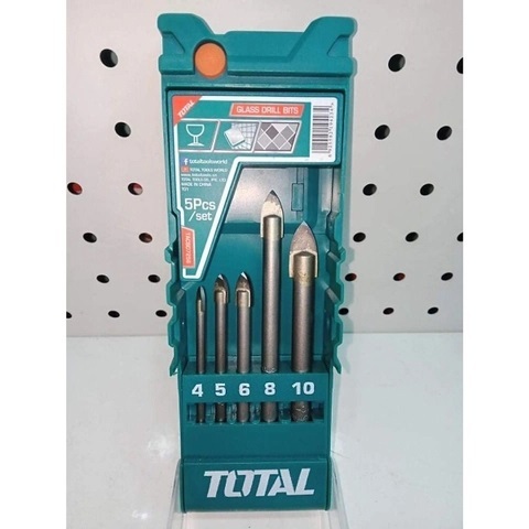 Bộ 5 mũi khoan kính Total, kích thước 4mm - 10mm, mũi khoan đa năng khoan kính, gỗ, gạch men, kim loại - Thinksafe