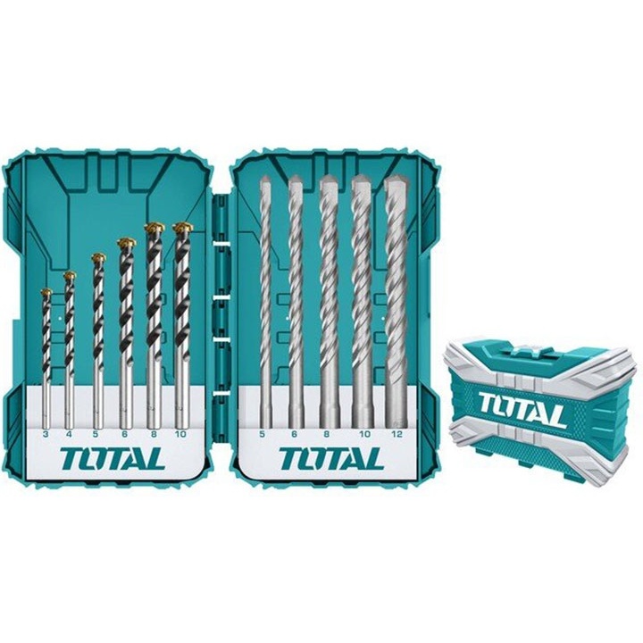 Bộ mũi khoan bê tông Total, đầu gài kích thước từ 5-16mm chống mài mòn, gỉ set, chịu lực tốt, chính hãng - Thinksafe