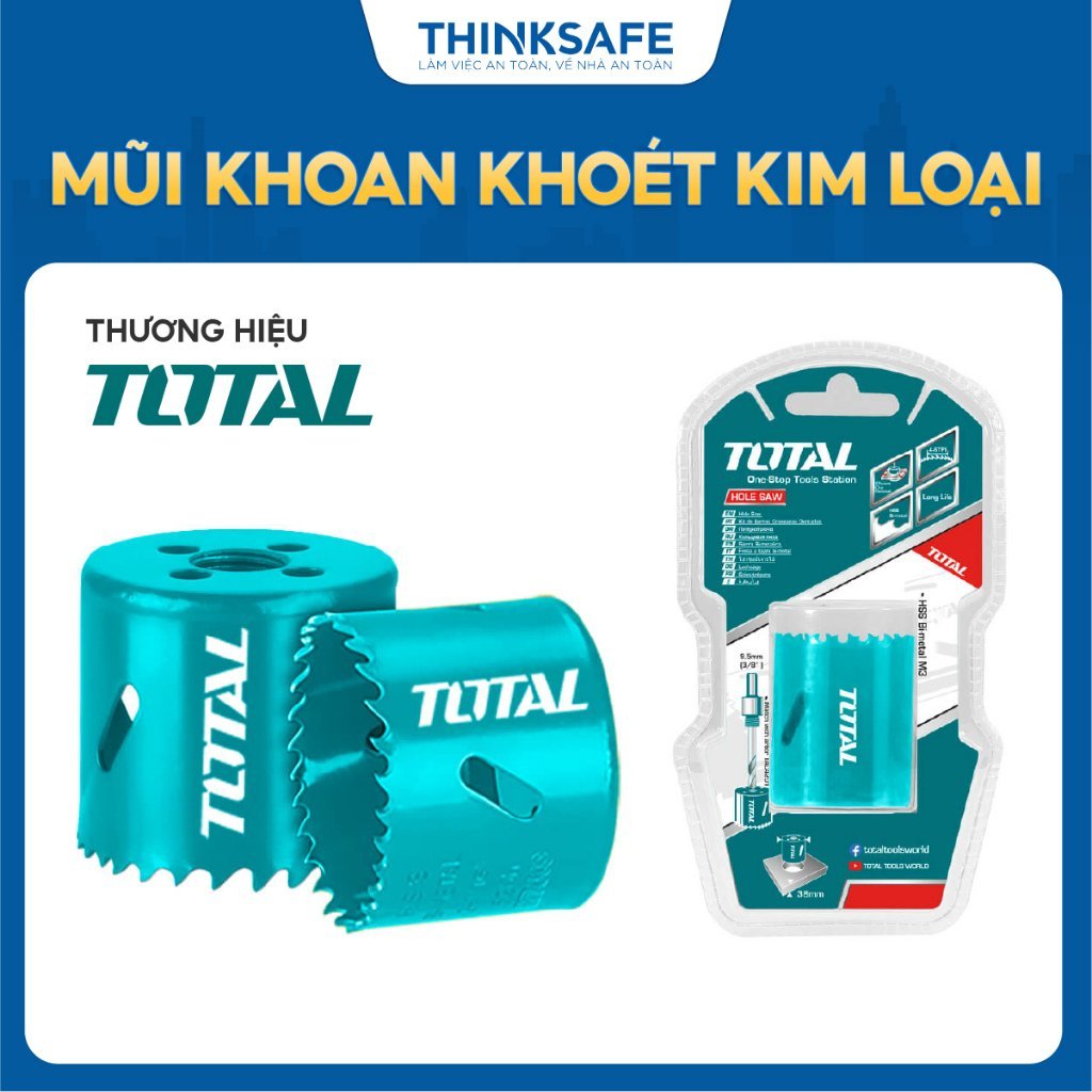 Mũi Khoan Khoét Lỗ kim loại Total 200mm-210mm, 2 loại kim loại HSS&M3, độ sâu cắt 38mm, Mũi Khoan chính hãng - Thinksafe