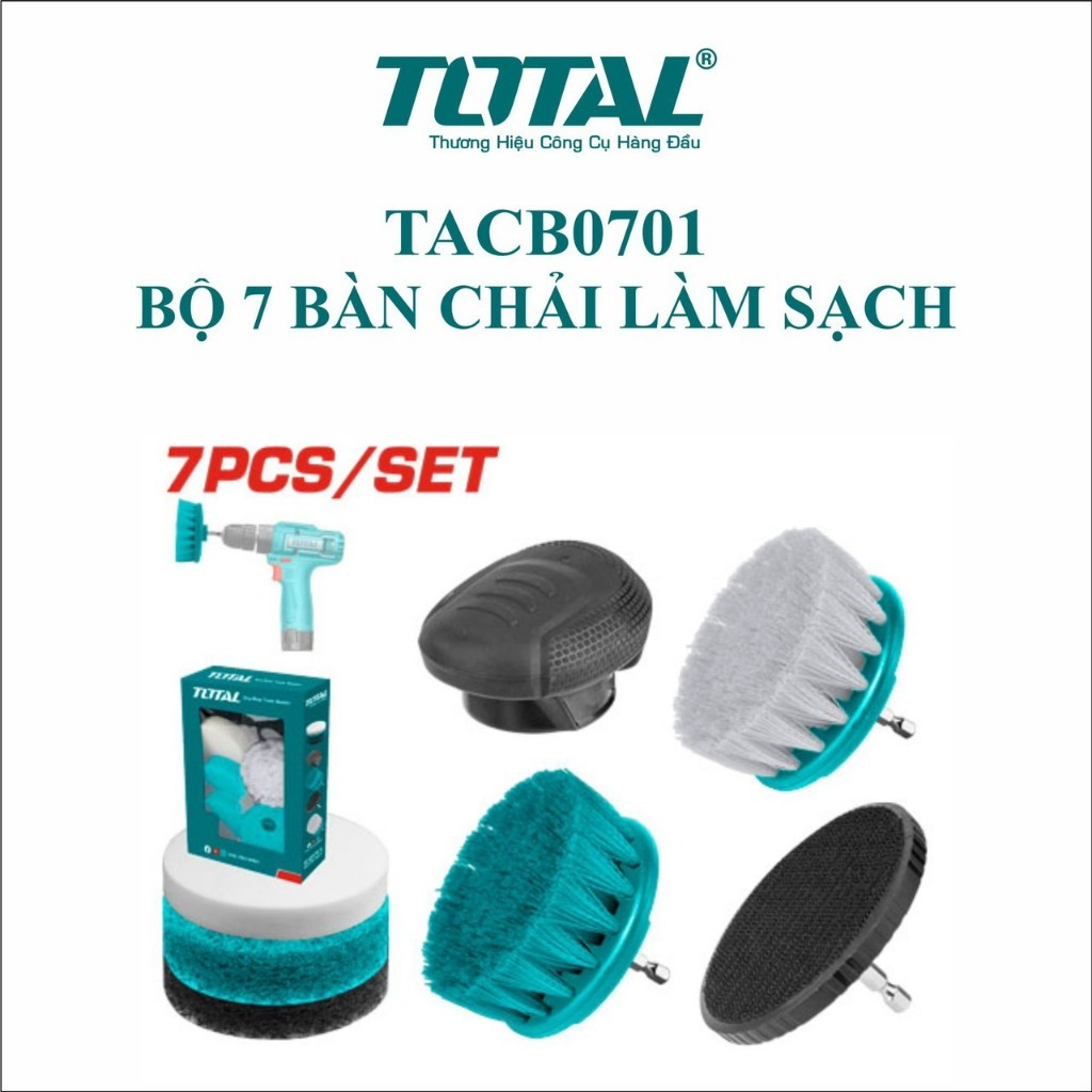 Bộ Bàn Chải TOTAL, TACB0701- TACB1101, gồm 7-11 bàn chải, cán Lục giác 1/4 inch, làm sạch tốt, chính hãng - Thinksafe