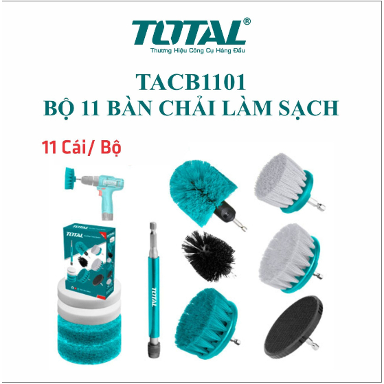 Bộ Bàn Chải TOTAL, TACB0701- TACB1101, gồm 7-11 bàn chải, cán Lục giác 1/4 inch, làm sạch tốt, chính hãng - Thinksafe