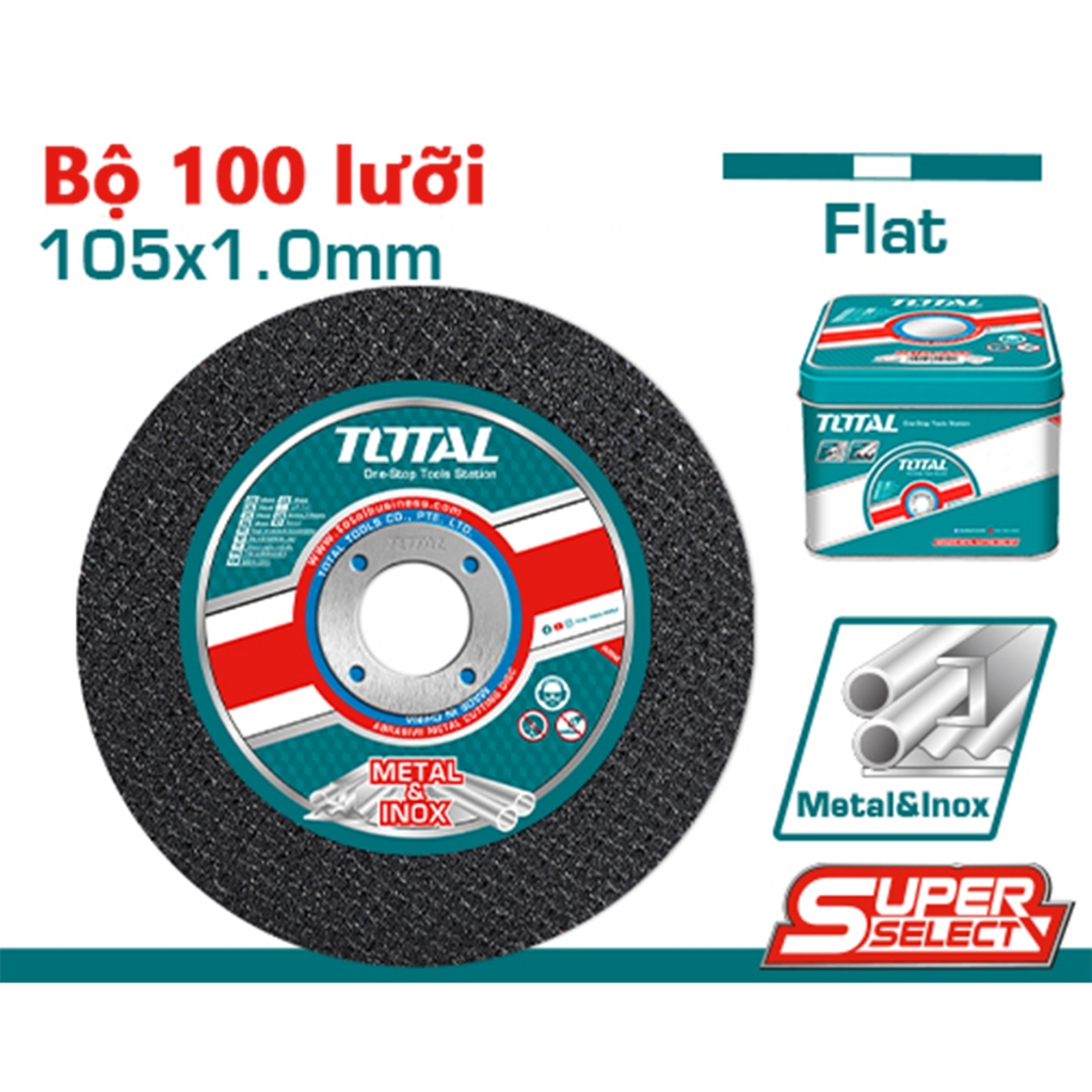Bộ 100 Đĩa Cắt Kim Loại Total 105mm TAC210105100 dùng để cắt kim loại và inox, Đĩa Cắt chính hãng - THINKSAFE