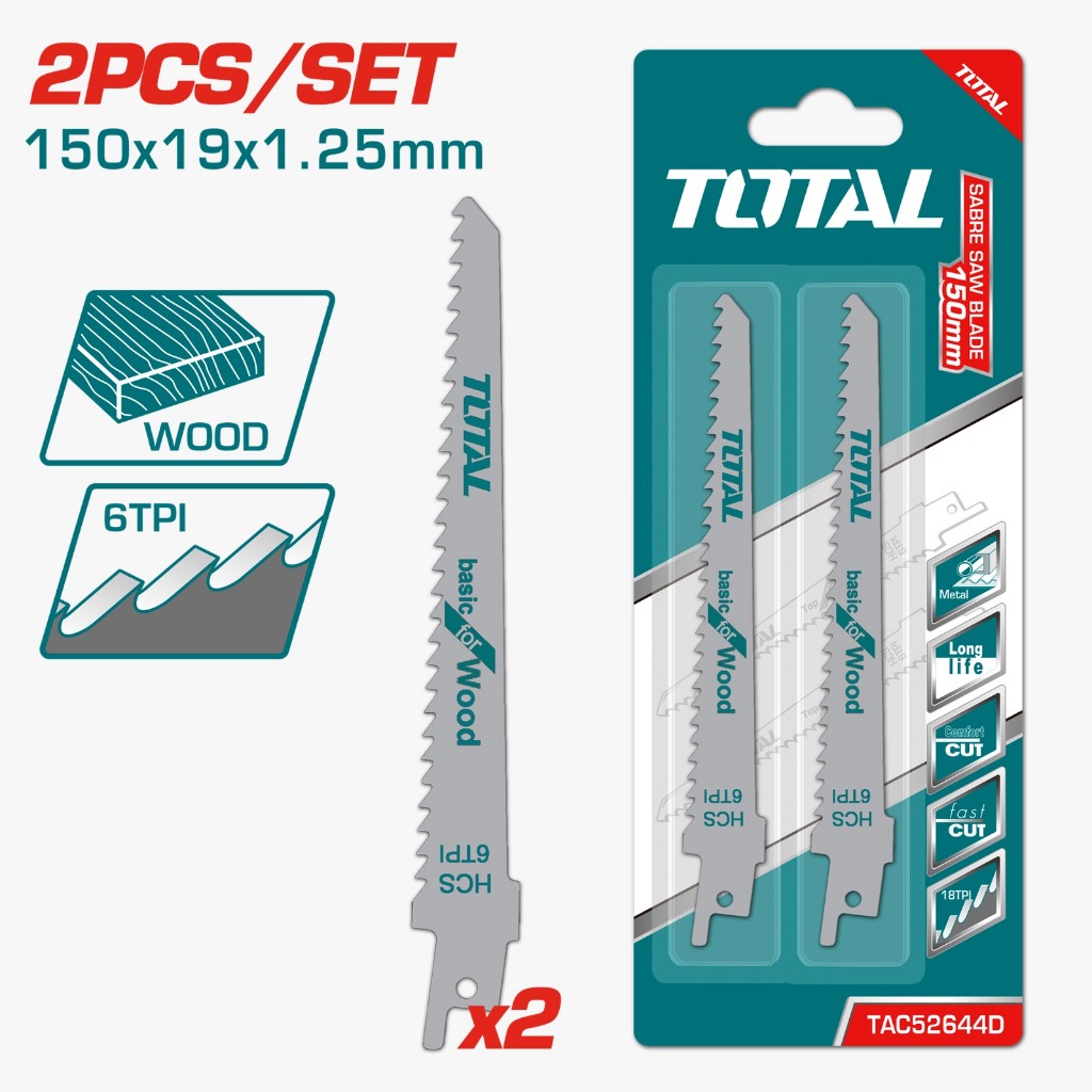 Bộ lưỡi cưa kiếm TOTAL, kích thước 150mm - 225mm, chuyên dùng để cắt gỗ phù hợp cho máy cưa kiếm cầm tay - Thinksafe