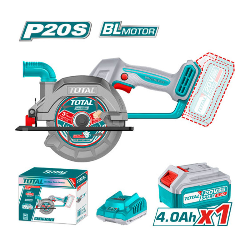 Máy cưa đĩa tròn dùng pin 20V Total, lưỡi cưa 140mm, tốc độ không tải 6300rpm, đường kính 140mm, chính hãng - Thinksafe