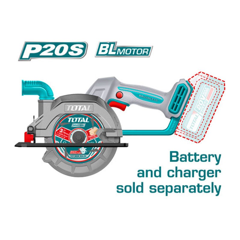 Máy cưa đĩa tròn dùng pin 20V Total, lưỡi cưa 140mm, tốc độ không tải 6300rpm, đường kính 140mm, chính hãng - Thinksafe