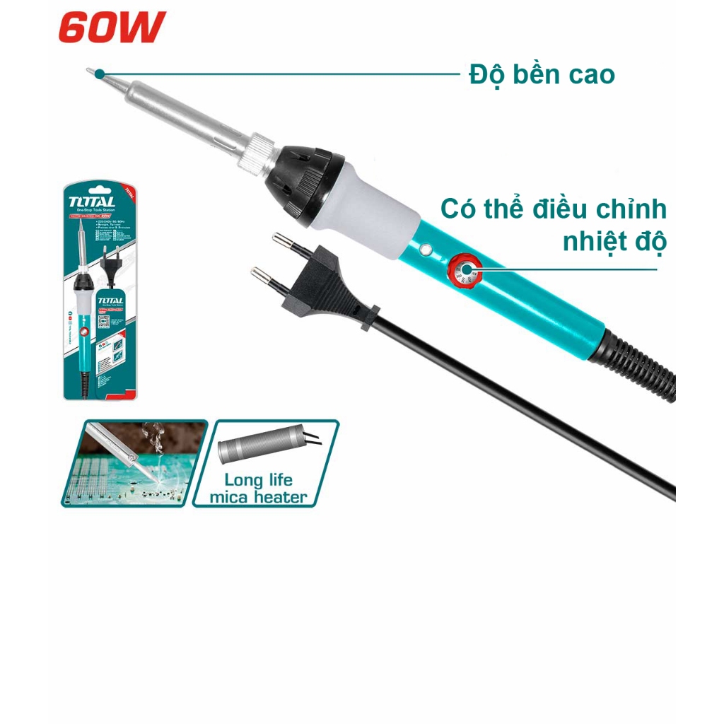 Mỏ Hàn Chì Total 60-100W Điều Chỉnh Nhiệt Độ, Thời Gian Làm Nóng 1-2 Phút, Bền Lâu, Dễ Thay Thế, Chính hãng - Thinksafe