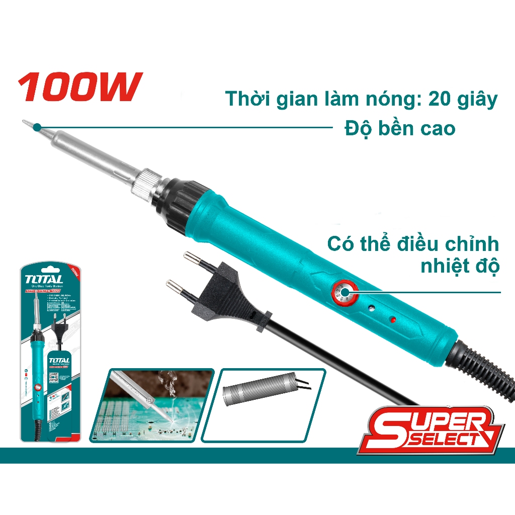 Mỏ Hàn Chì Total 60-100W Điều Chỉnh Nhiệt Độ, Thời Gian Làm Nóng 1-2 Phút, Bền Lâu, Dễ Thay Thế, Chính hãng - Thinksafe