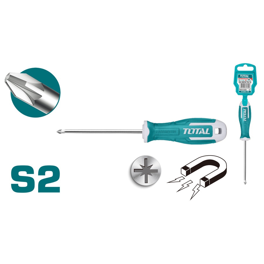 Tua vít bake Total PZ1 PZ2, đường kính 5- 6mm, chiều dài 100mm-150mm, chuôi tròn, Tô Vít chất liệu thép S2 - Thinksafe