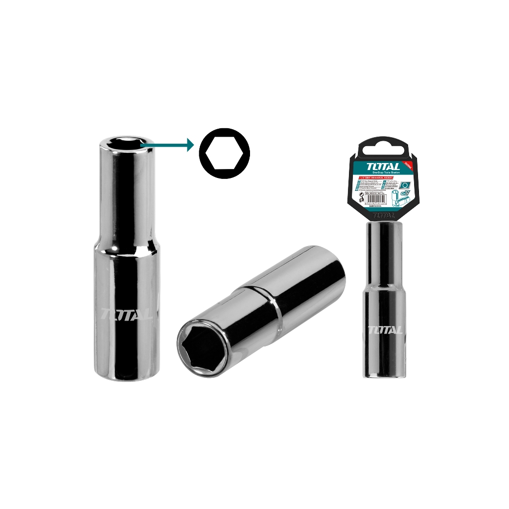 Đầu tuýp lục giác 1/2 inch Total, kích thước 8mm - 32mm, đàu tiếp chất liệu 50BV30 Đầu khẩu sâu lòng chuôi lục giác