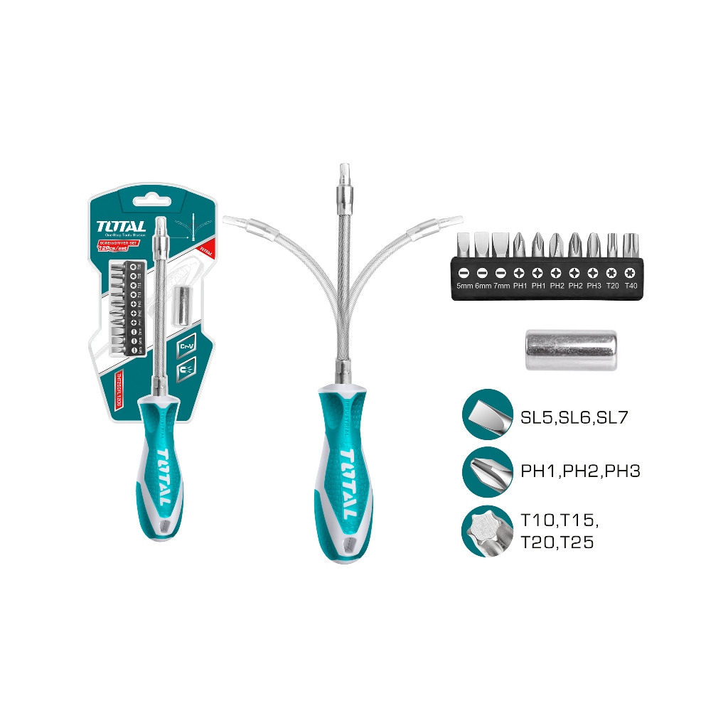 Bộ tua vít Total, 12 - 18 chi tiết chất liệu Crv, bộ tuốc nơ vít đa năng, nhiều đầu vít phân phối chính hãng - Thinksafe