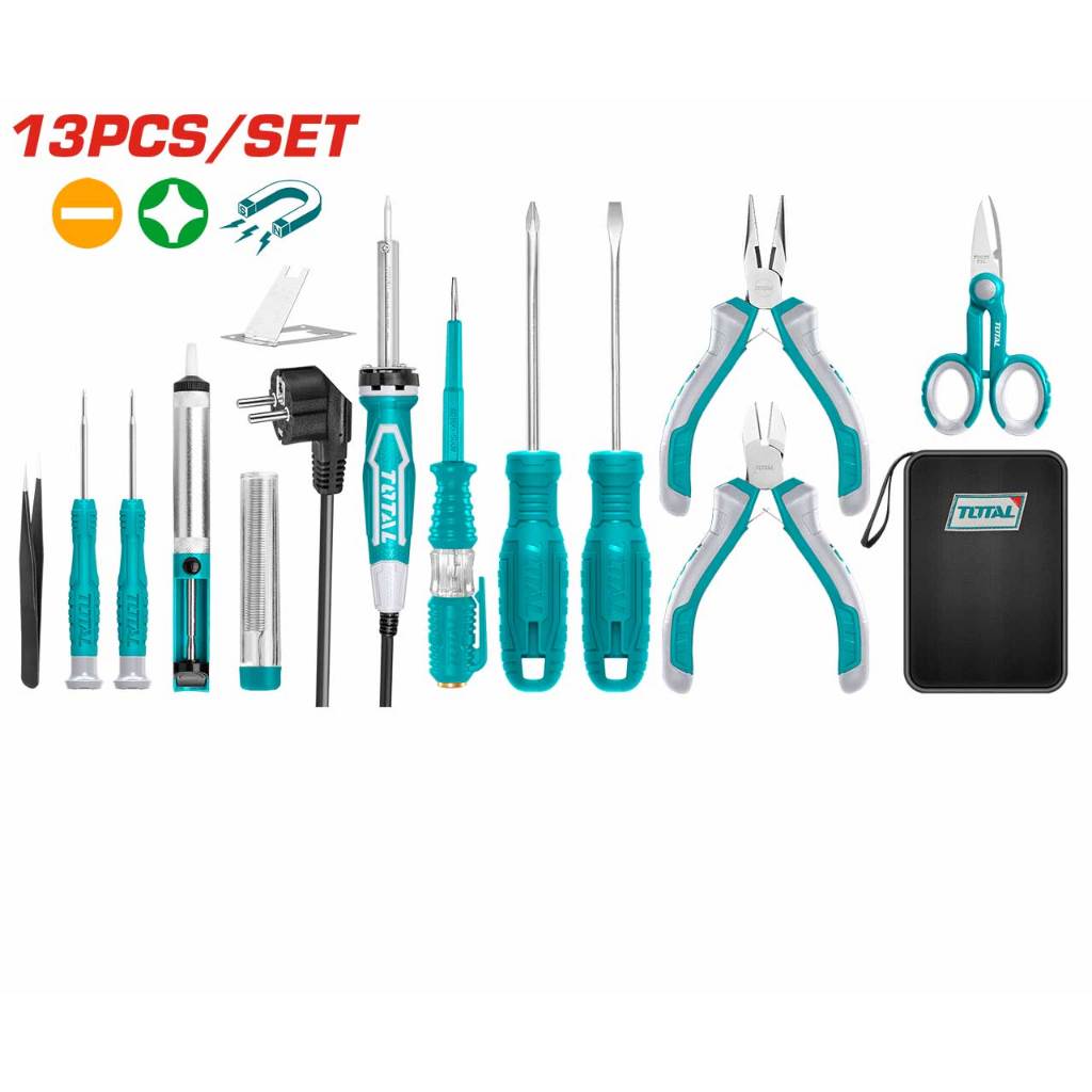 Bộ đồ nghề viễn thông Total, bộ 11 - 51 chi tiết Bộ dụng cụ sửa chữa đa năng gồm tua vít, kìm, bút thử điện - Thinksafe