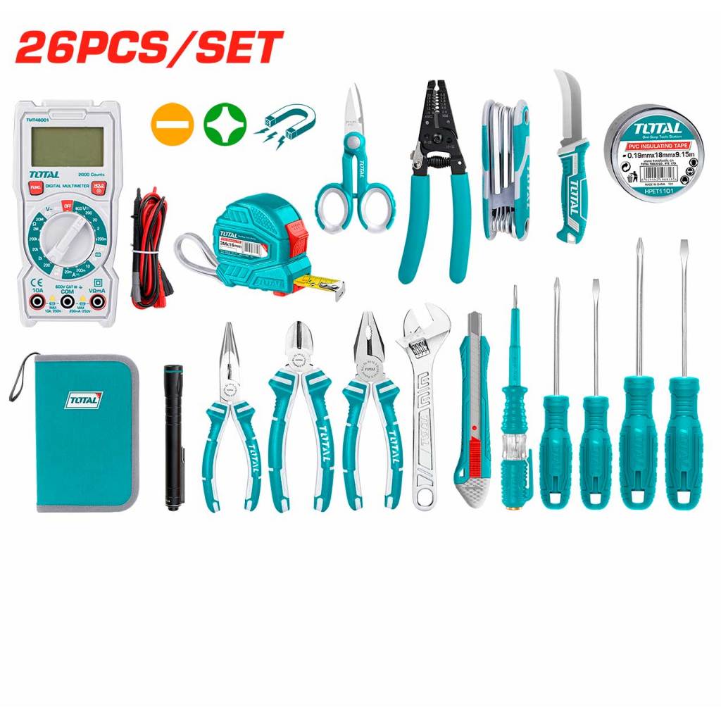 Bộ đồ nghề viễn thông Total, bộ 11 - 51 chi tiết Bộ dụng cụ sửa chữa đa năng gồm tua vít, kìm, bút thử điện - Thinksafe
