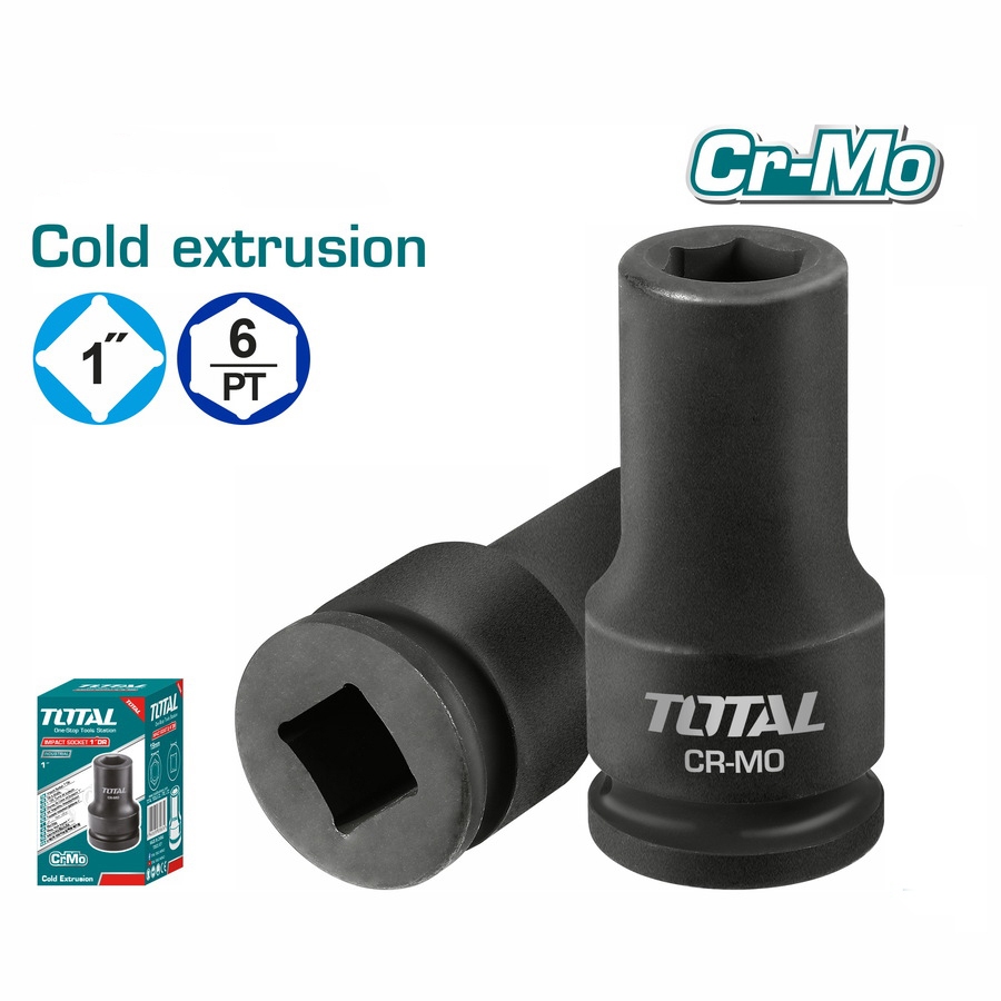Đầu tuýp đen lục giác vuông 1 inch Total, kích thước 19mm - 48mm, chiều dài 90 - 95mm Đầu khẩu chính hãng - Thinksafe