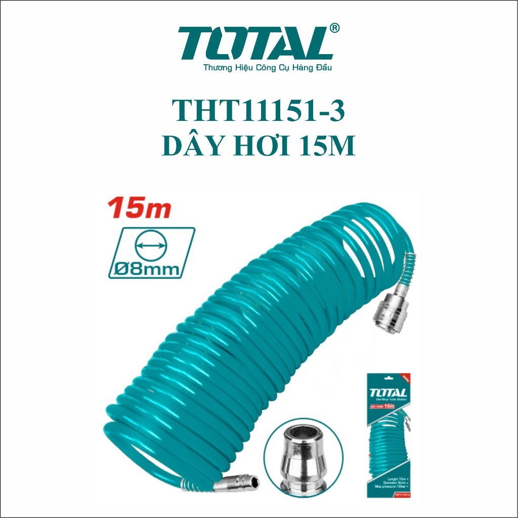 Dây hơi khí nén Total, độ dài 5M - 15M, đầu nối loại Nitto, đường kính trong 5mm, đường kính ngoài 8mm - Thinksafe