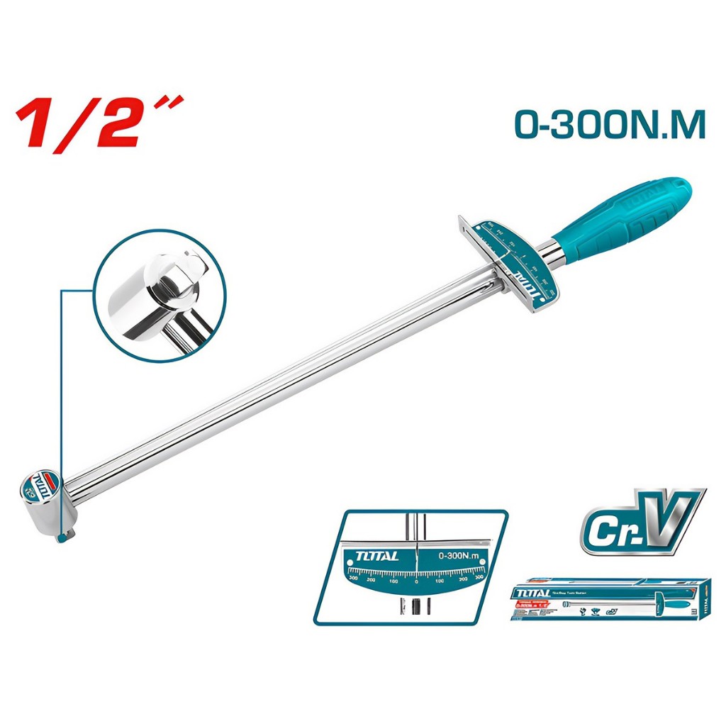 Cần siết lực 1/2 inch Total THPTW300N2, Mô-men xoắn 0-300N.m, Chất liệu thép CR-V, Chính hãng - Thinksafe