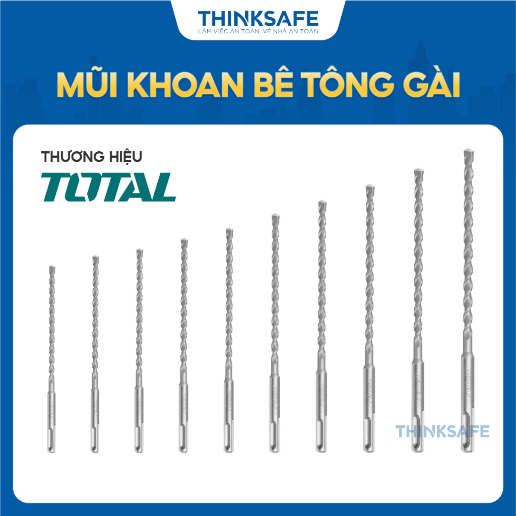 Mũi Khoan Bê Tông Đuôi Gài Total 6x110mm - 18x210mm, chất liệu mũi thép cao cấp, Mũi Khoan chính hãng - Thinksafe