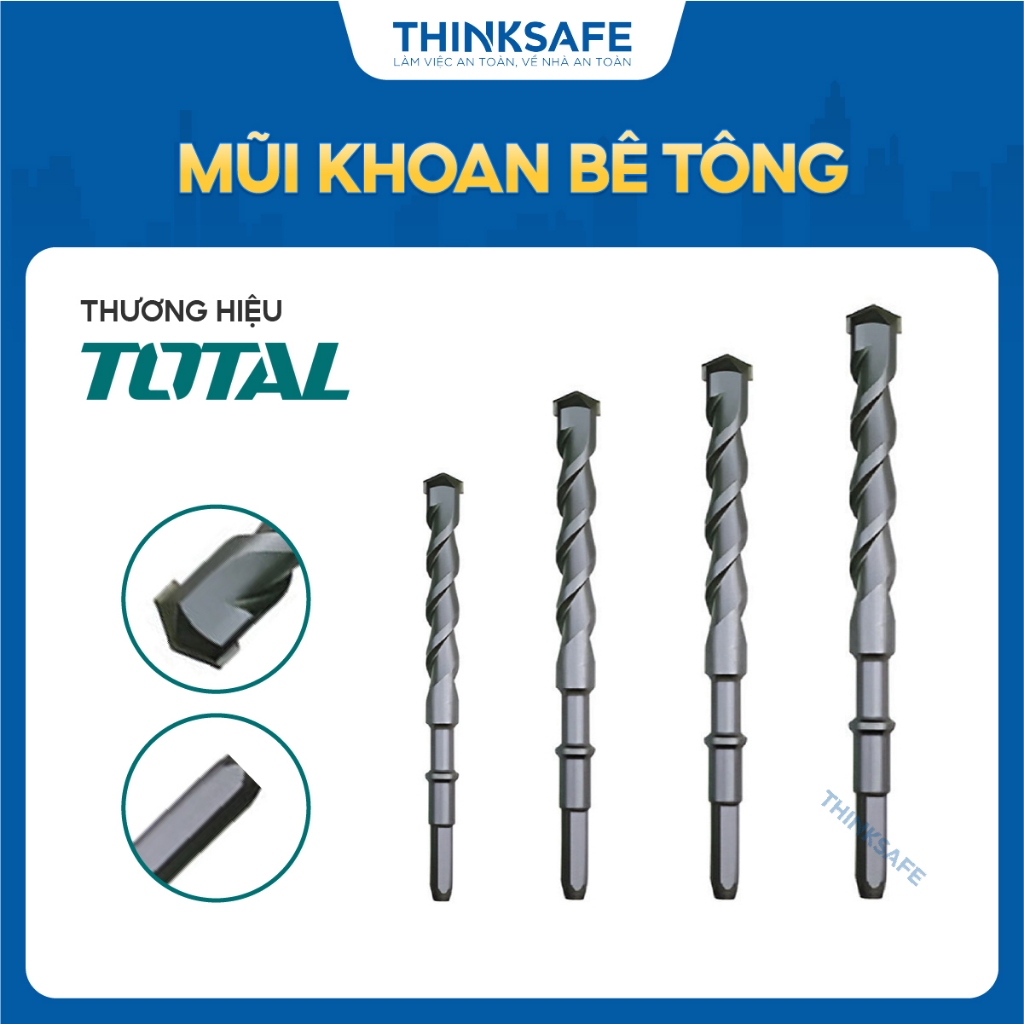 Mũi Khoan Bê Tông Đuôi Lục Giác Total đường kính mũi khoan 16-22mm, chiều dài 280mm không bị mài mòn, gỉ sét - Thinksều