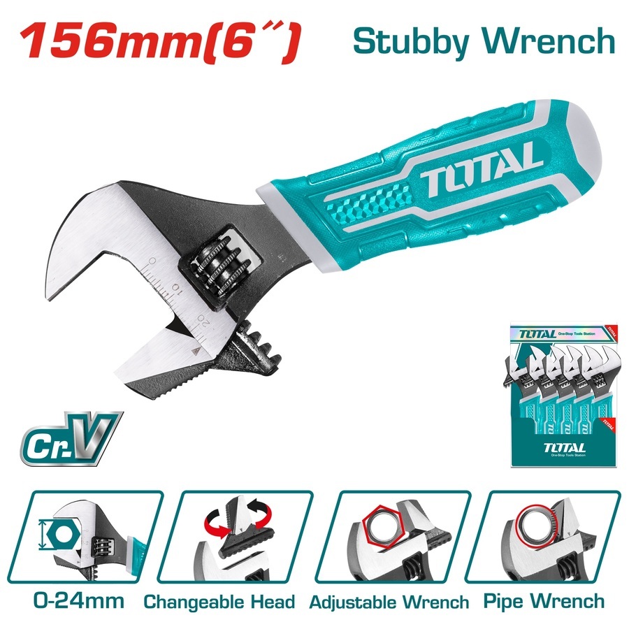 Cờ lê điều chỉnh Total 2 trong 1, kích thước 156mm - 250mm, chất liệu CrV, đầu mỏ lết có thể thay đổi - Thinksafe