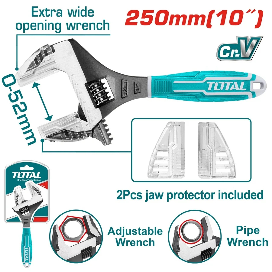 Cờ lê điều chỉnh Total 2 trong 1, kích thước 156mm - 250mm, chất liệu CrV, đầu mỏ lết có thể thay đổi - Thinksafe