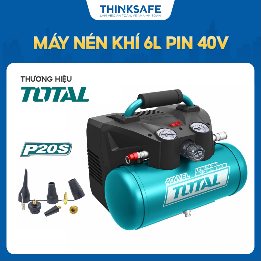 Máy nén khí 6L dùng pin 40V Total TACLI2003, áp suất tối đa 135PSI, không kèm pin và sạc - Thinksafe