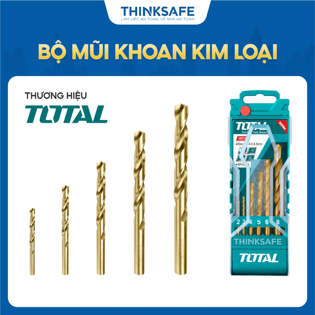 Bộ mũi khoan kim loại đuôi trơn Total, bộ 6 - 12 mũi khoan, đầy đủ các kích thước từ 2mm - 10mm, chính hãng - Thinksafe