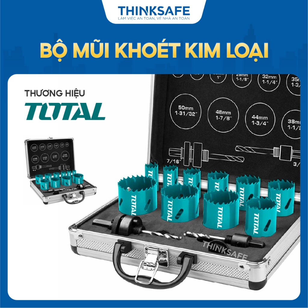 Bộ mũi khoét kim loại Total, chuyên dùng để khoét gỗ, kích thước khoét từ 19mm - 64mm, phân phối chính hãng - Thinksafe