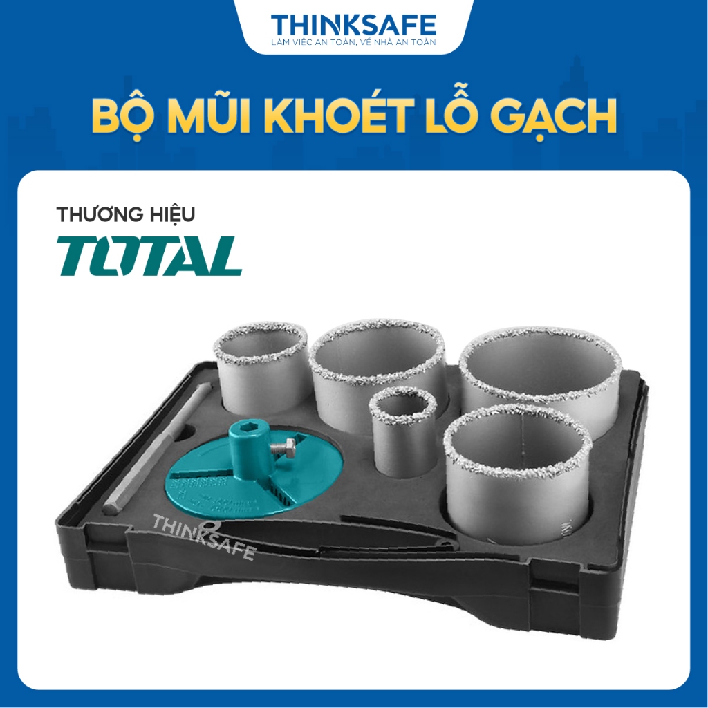 Bộ 7 mũi khoét lỗ gạch Total TACSH2071, sử dụng lưỡi thép hợp kim, cacbua dùng khoét gạch, khoét kiếng - Thinksafe