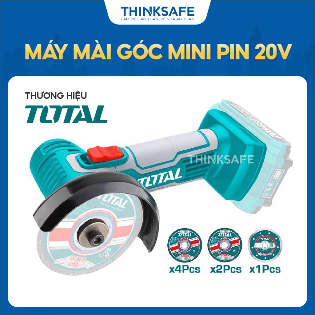 Máy mài góc mini Pin Total 20V, tốc độ không tải 19500 vòng/phút, Ren trục chính M6, phân phối chính hãng thinksafe